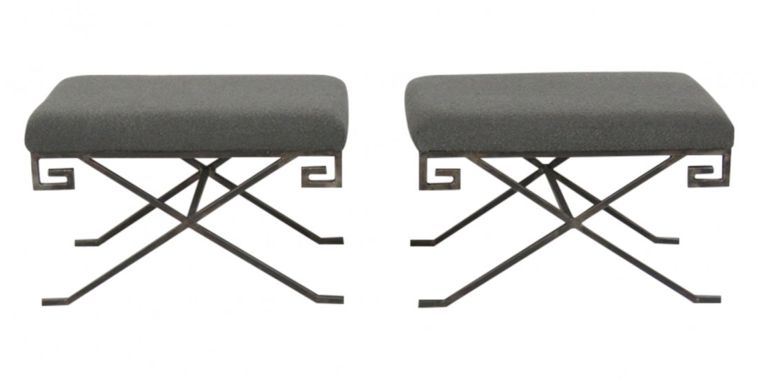 Pair JEAN MICHELE FRANK STYLE METAL BASE FOOTSTOOLS (1 of 4)