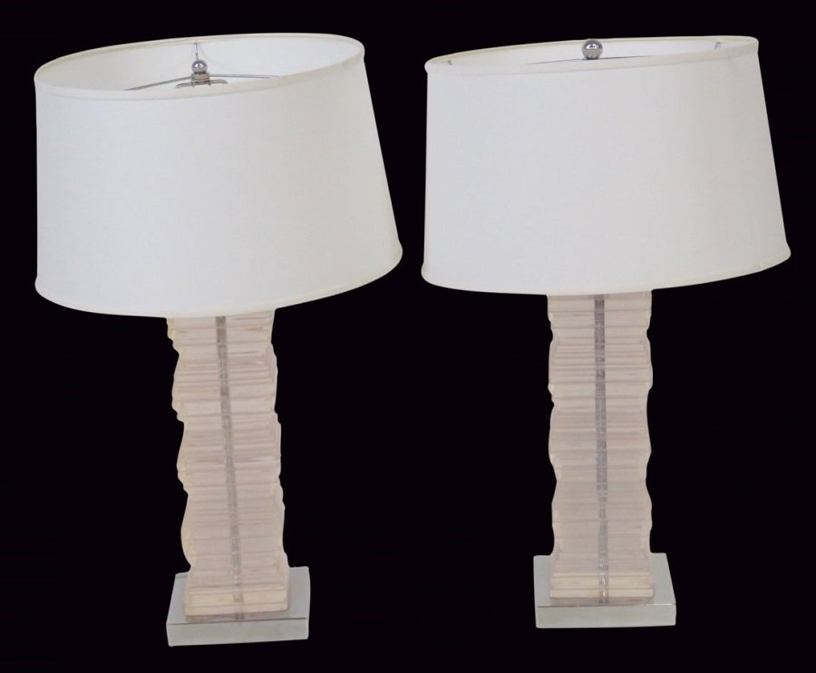 Pair MODERN DESIGN STACKED LUCITE TABLE LAMPS (1 of 3)
