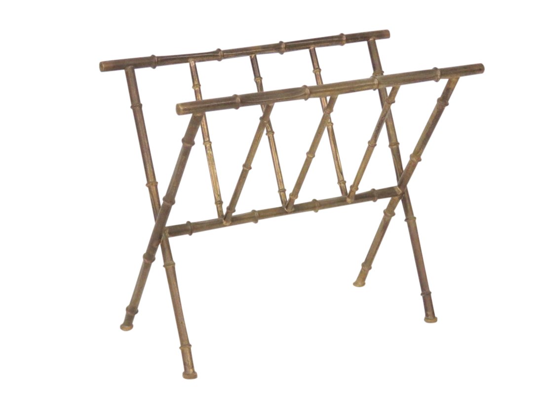 ITALIAN FAUX BAMBOO BRASS MAGAZINE RACK (1 of 3)