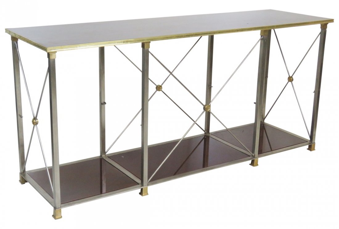DIRECTOIRE STYLE CHROME & BRASS CONSOLE attr. JANSEN (1 of 4)
