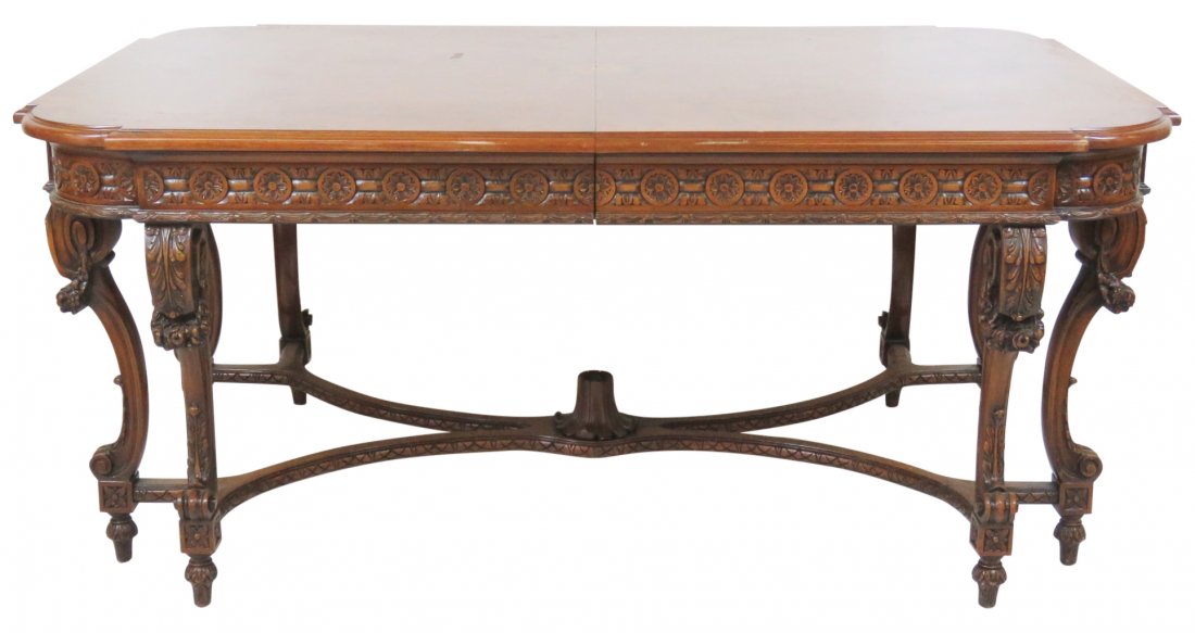 LOUIS XV STYLE INLAID CARVED DINING TABLE (1 of 9)