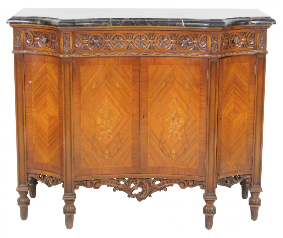 LOUIS XV STYLE INLAID MARBLETOP COMMODE (1 of 4)
