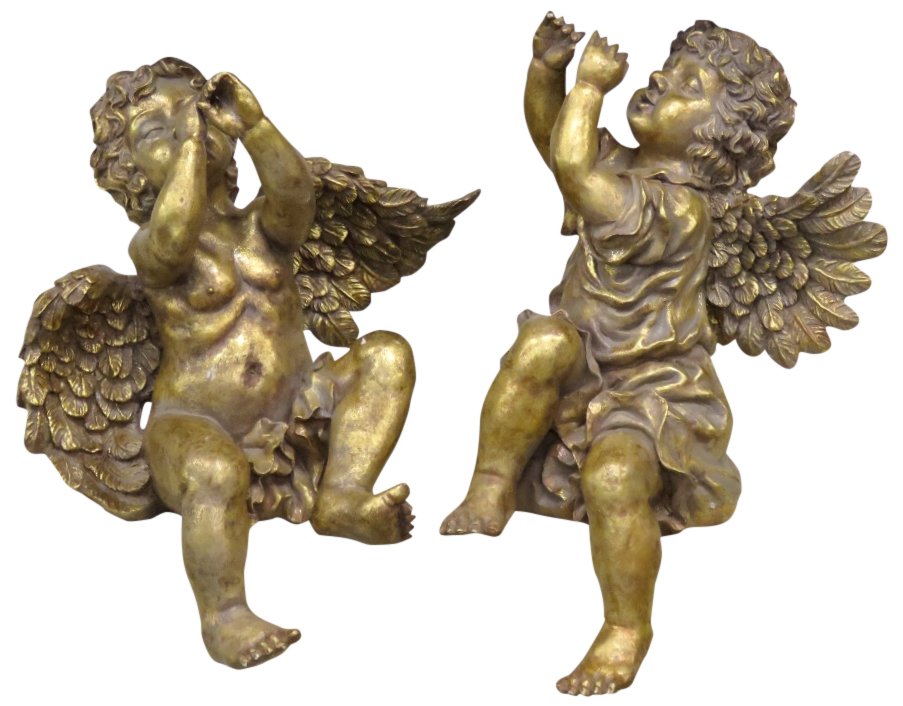 COMPANION PAIR GILT CARVED CHERUBS (1 of 5)