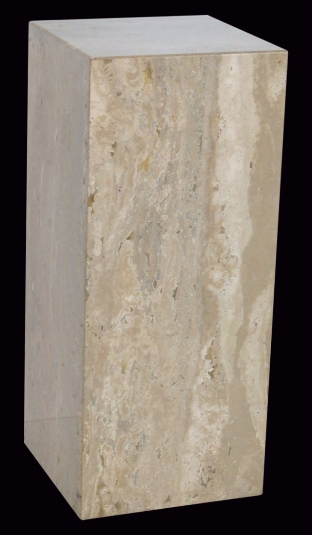 TRAVERTINE MARBLE PEDESTAL: Travertine marble. 28 1/4"h. x 12 1/4"sq.