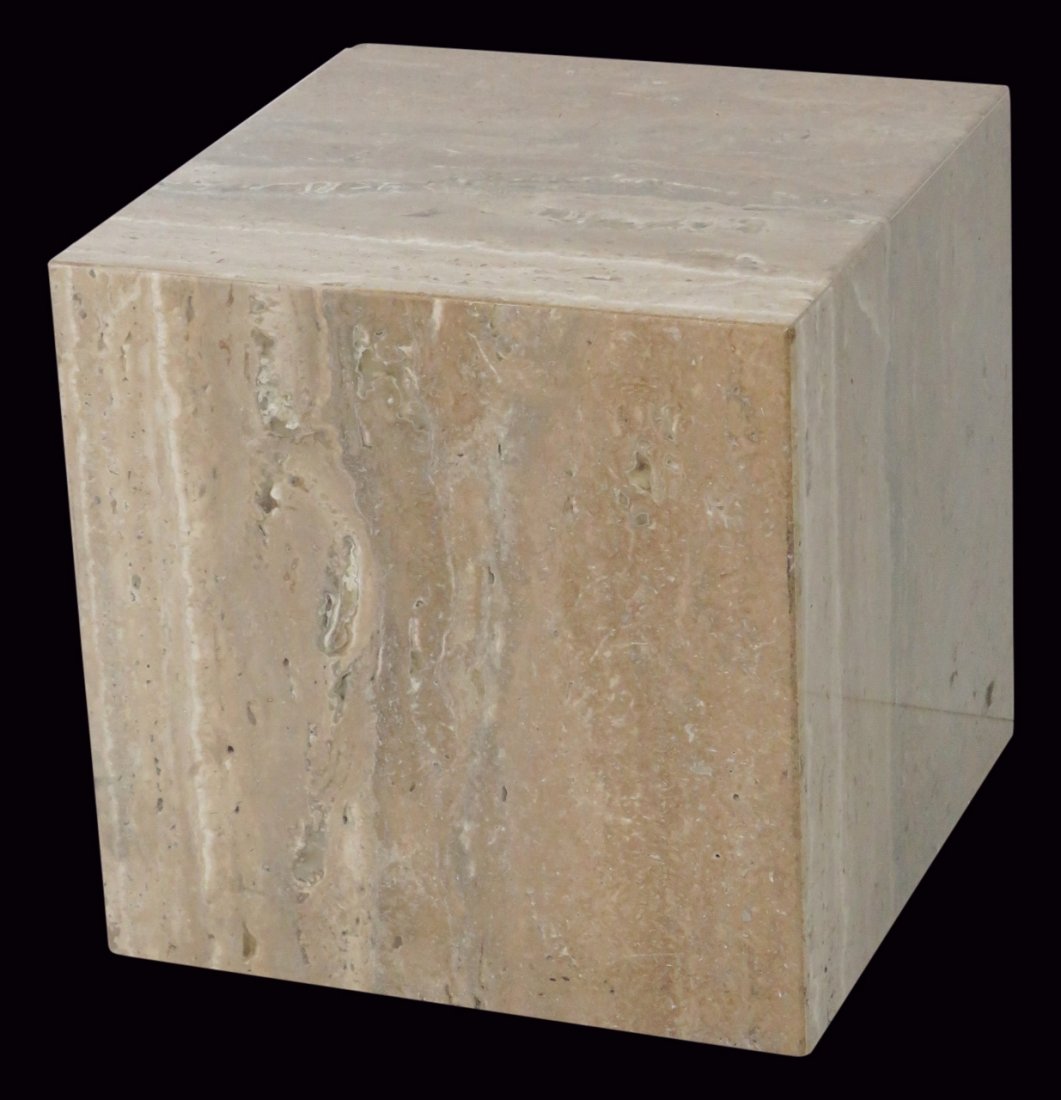 TRAVERTINE MARBLE PEDESTAL: Travertine marble. 15"h. x 15"sq.