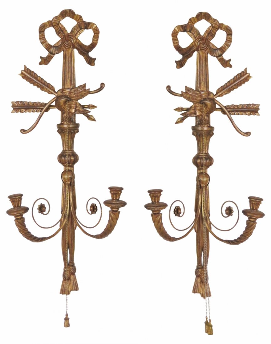Pair GILT WOOD EAGLE WALL SCONCES (1 of 5)