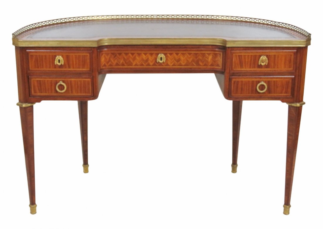 FRENCH LEATHERTOP PARQUETRY INLAID LADY'S DESK (1 of 5)