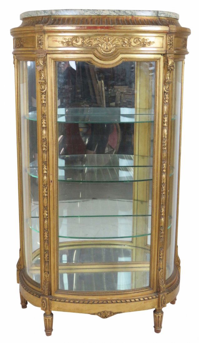 LOUIS XVI STYLE GILT CARVED MARBLETOP DISPLAY CABINET (1 of 6)