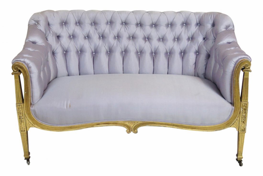 LOUIS XVI STYLE GILT PAINTED TUFTED SETTEE (1 of 7)