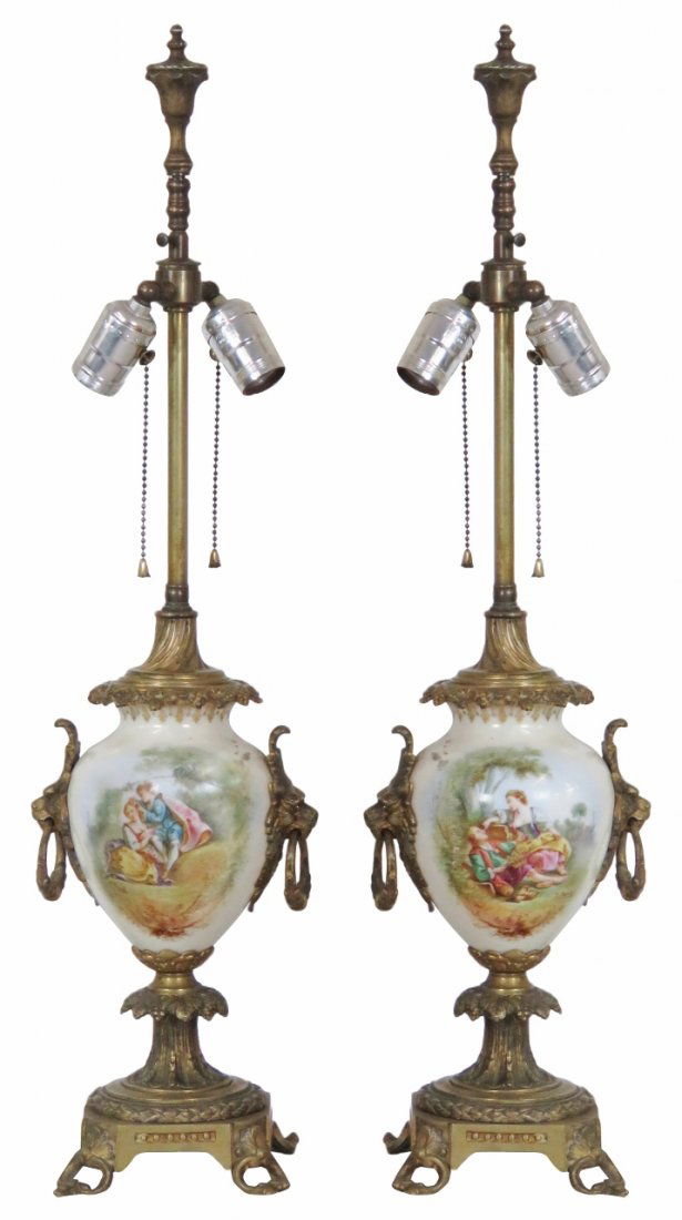 2 FRENCH STYLE PORCELAIN BRONZE MOUNTED TABLE LAMPS (1 of 9)
