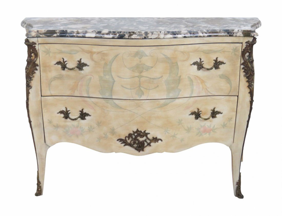 FRENCH PAINT DECORATED MARBLETOP BOMBAY COMMODE (1 of 5)