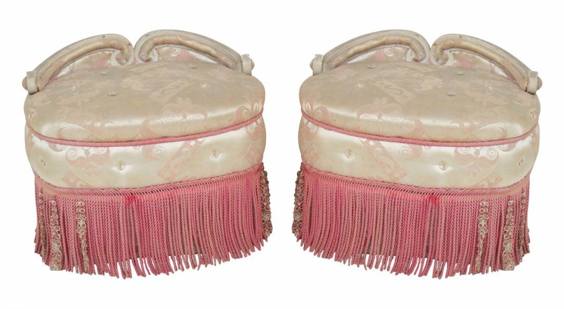 Pair HOLLYWOOD REGENCY TUFTED UPHOLSTERED VANITY STOOLS (1 of 4)