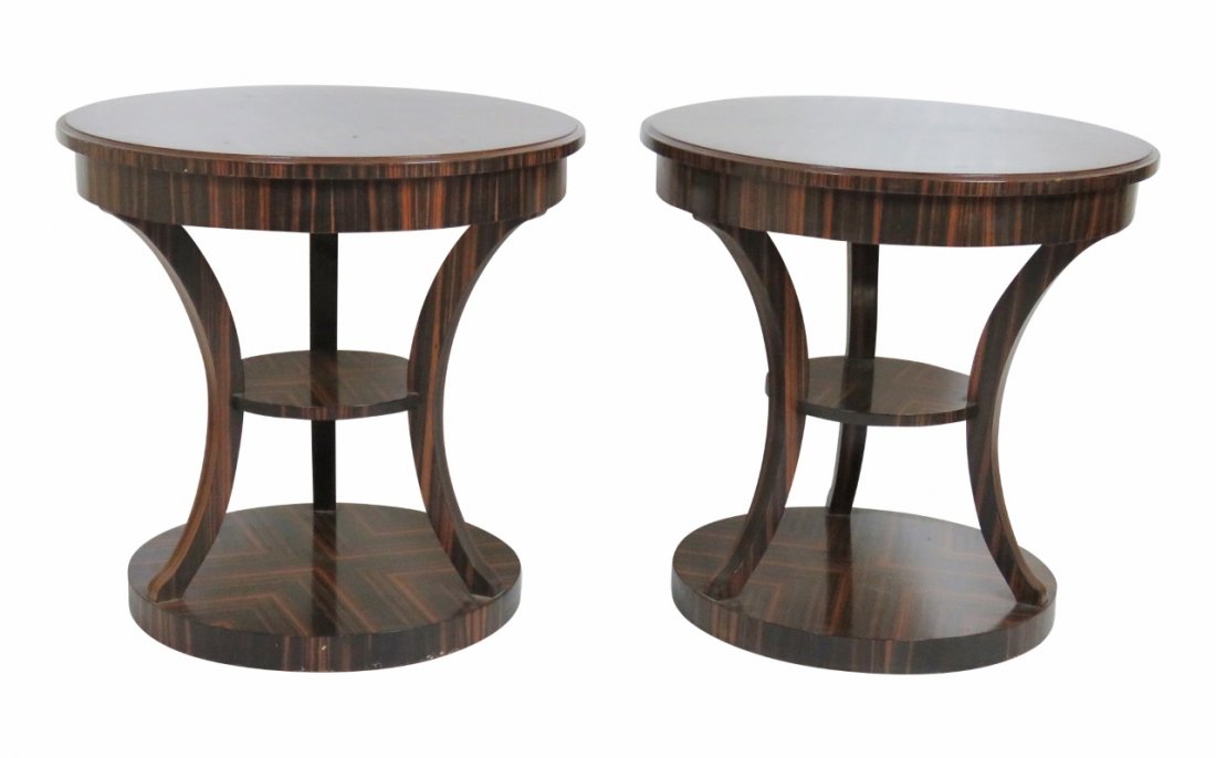 Pair ROUND DECO EXOTIC WOOD SIDE TABLES (1 of 8)