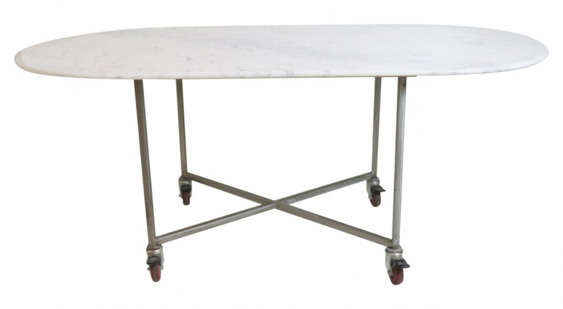 INDUSTRIAL STYLE MARBLETOP & CHROME ROLLING TABLE (1 of 5)