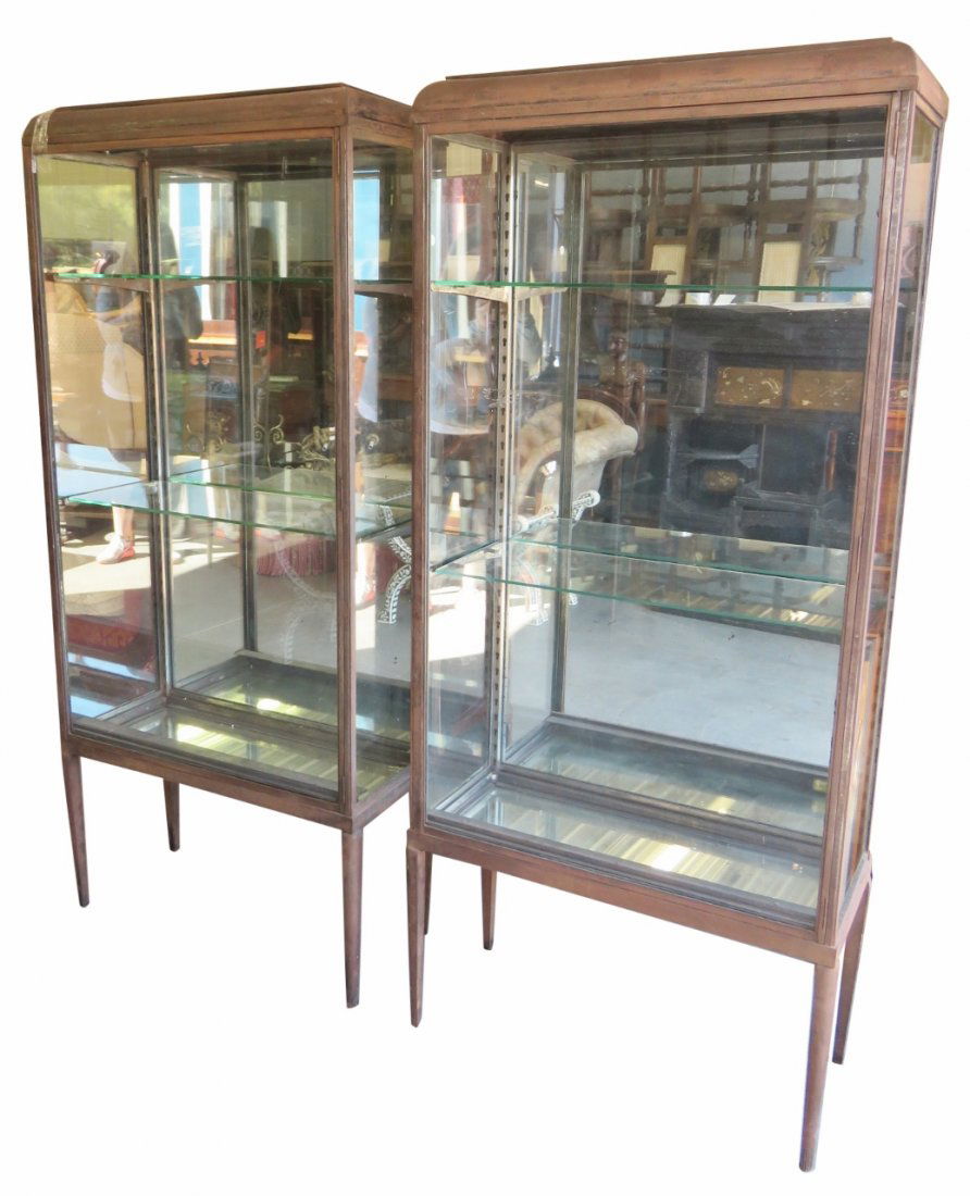 Pair INDUSTRIAL IRON & GLASS DISPLAY CABINETS (1 of 6)