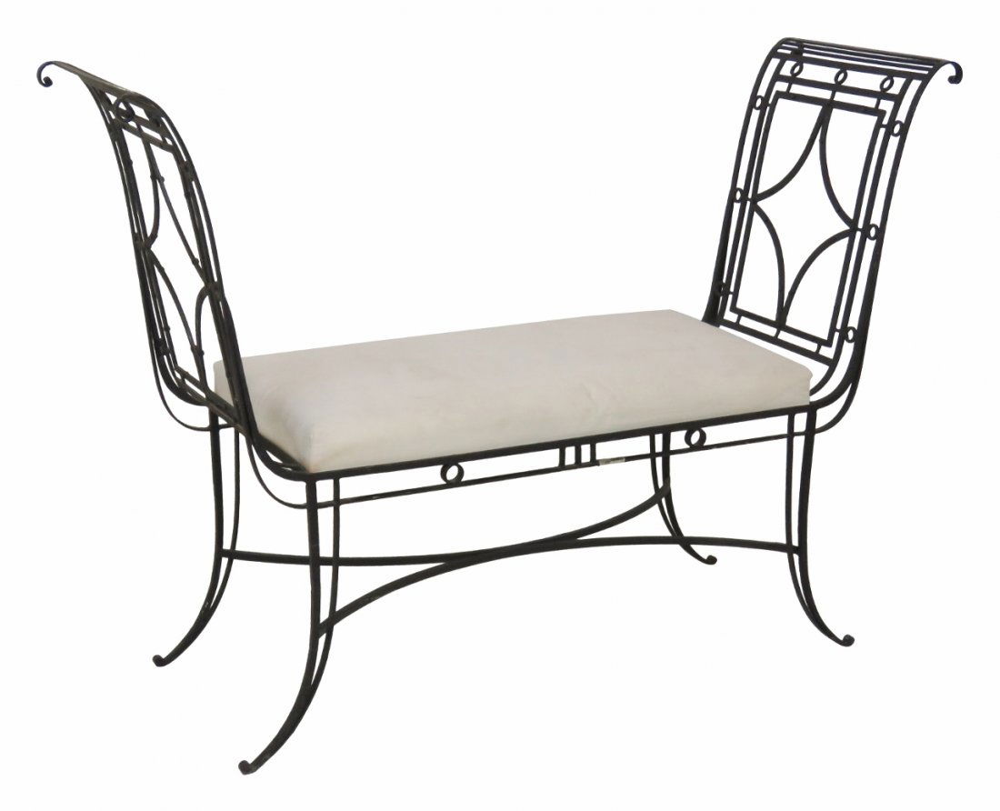 DIRECTOIRE STYLE METAL UPHOLSTERED BENCH (1 of 4)
