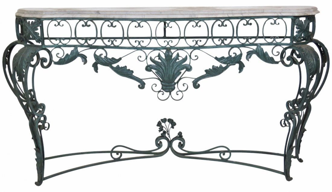LARGE ITALIAN STYLE MARBLETOP IRON CONSOLE (1 of 7)