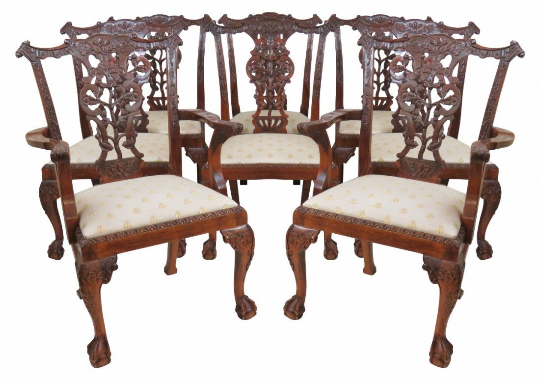 8 CHIPPENDALE STYLE CARVED BALL & CLAW DINING CHAIRS (1 of 6)