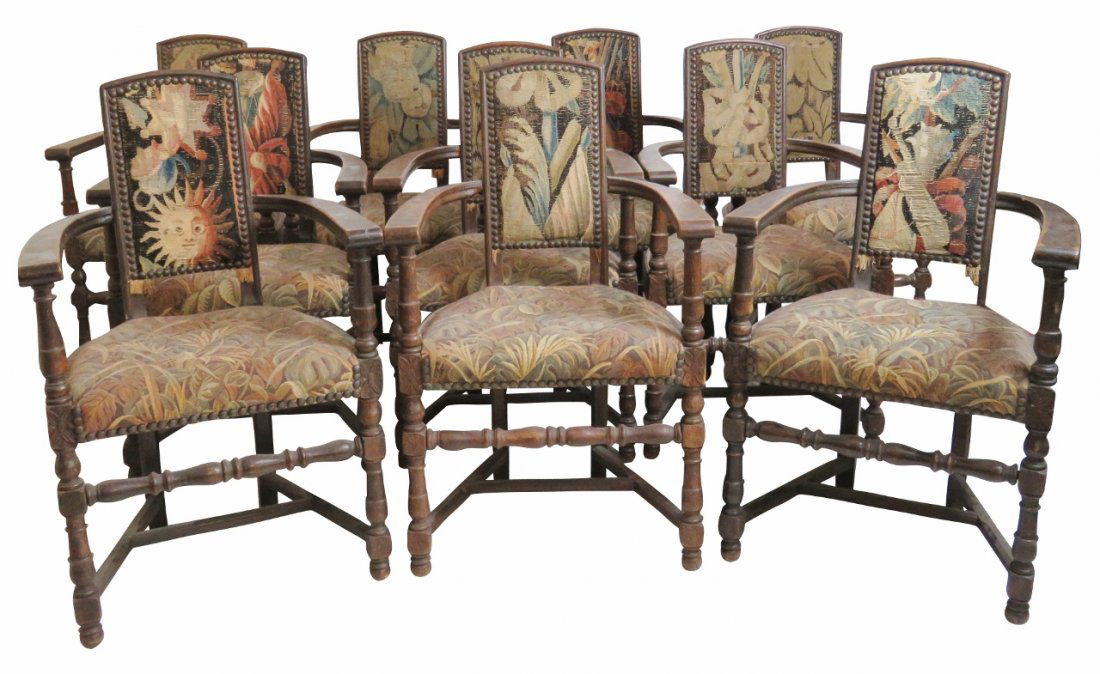 10 TUDOR STYLE UPHOLSTERED DINING CHAIRS (1 of 10)