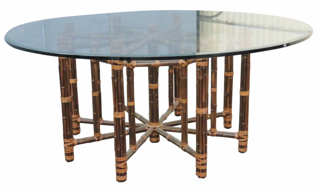 LARGE BAMBOO GLASS TOP DINING TABLE (1 of 5)