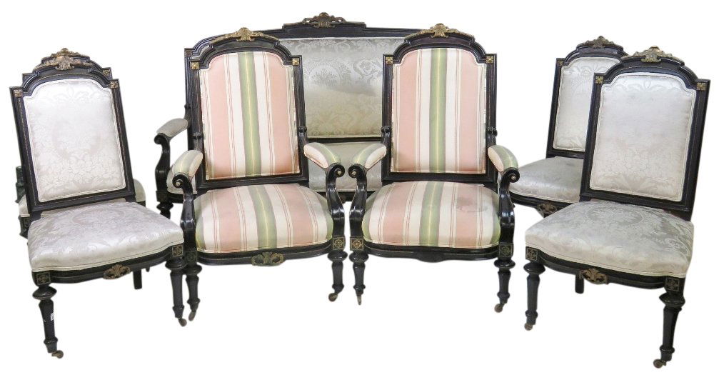 7 pc. LOUIS XVI STYLE BRONZE MOUNTED PARLOR SET (1 of 8)