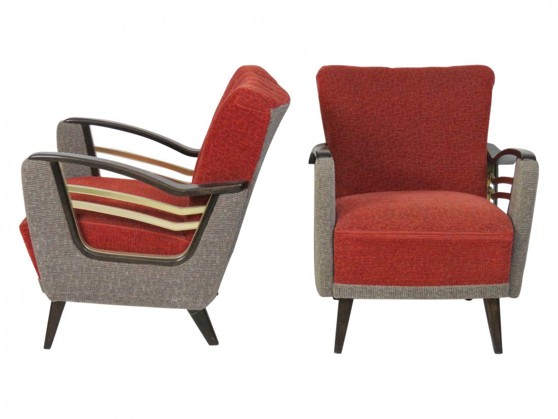 Pair ART DECO UPHOLSTERED LOUNGE CHAIRS (1 of 5)