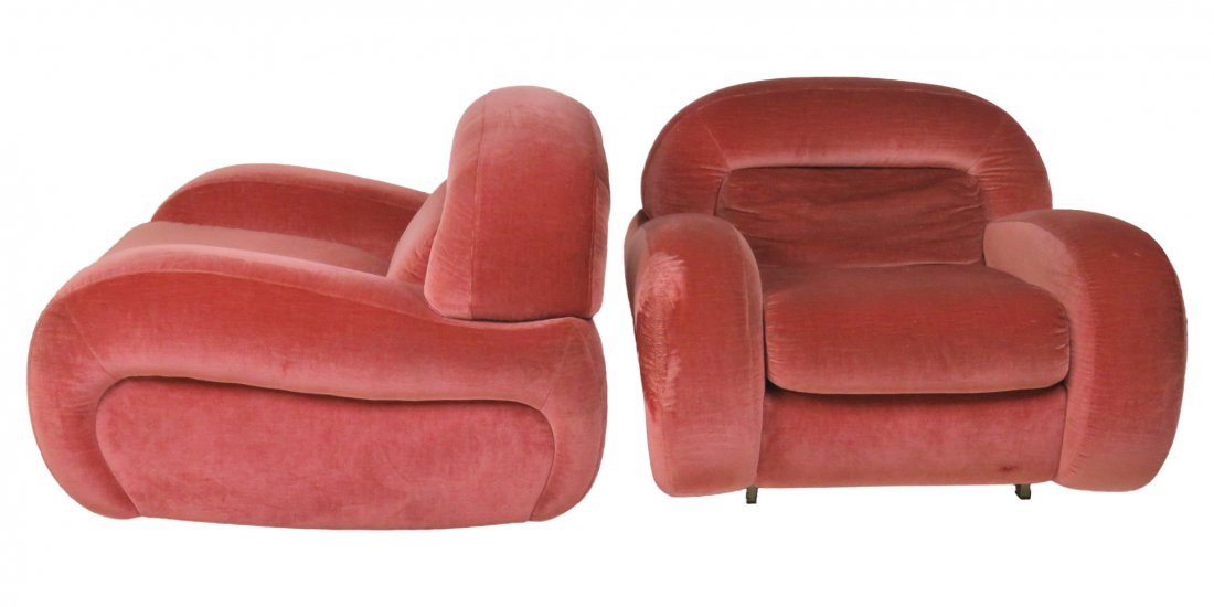 Pair DECO PINK UPHOLSTERED LOUNGE CHAIRS (1 of 3)