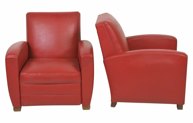 Pair ART DECO RED NAUGAHYDE CLUB CHAIRS (1 of 5)