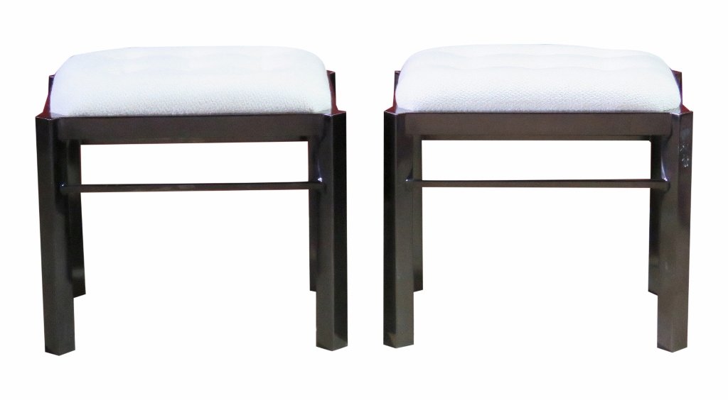 Pair BLACK METAL TUFTED UPHOLSTERED STOOLS (1 of 4)