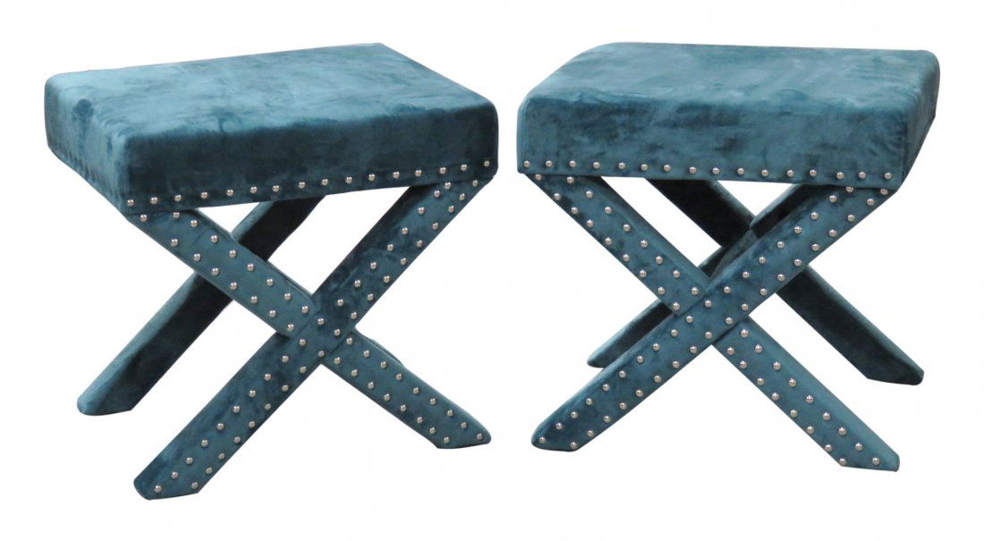 Pair DIRECTOIRE STYLE UPHOLSTERED X-BENCHES (1 of 3)