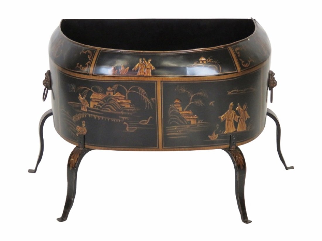 CHINOISERIE DECORATED IRON PLANT STAND (1 of 4)