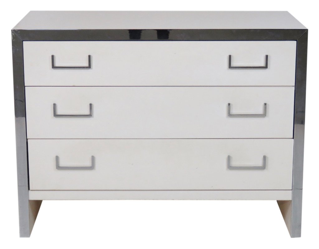 MILO BAUGHMAN STYLE CHROME & LAMINATE CHEST OF THREE (1 of 7)