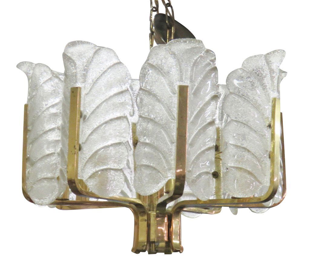ITALIAN MODERN BRASS & GLASS CHANDELIER (1 of 4)