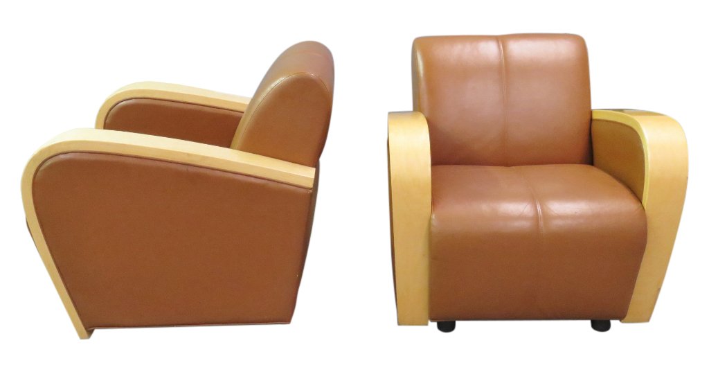 Pair DECO STYLE LEATHER LOUNGE CHAIRS (1 of 5)