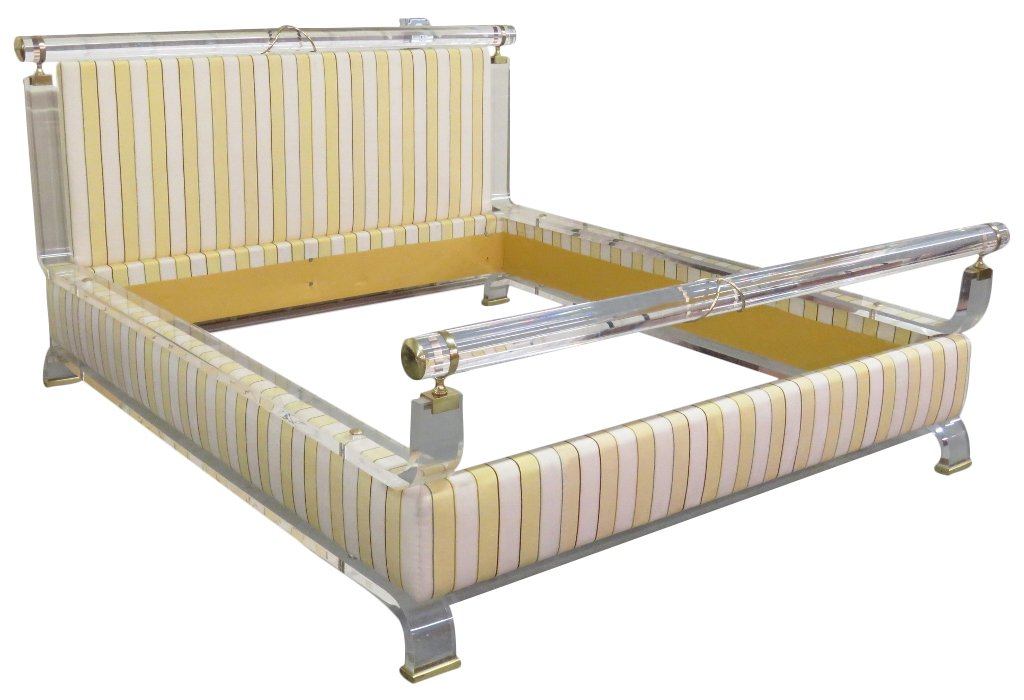 HOLLIS JONES STYLE LUCITE & BRASS UPHOLSTERED BED (1 of 4)