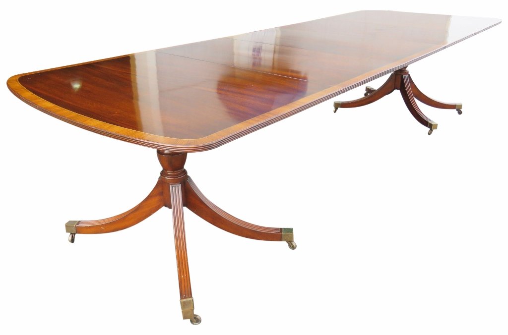REGENCY STYLE BANDED DOUBLE PEDESTAL DINING TABLE (1 of 4)