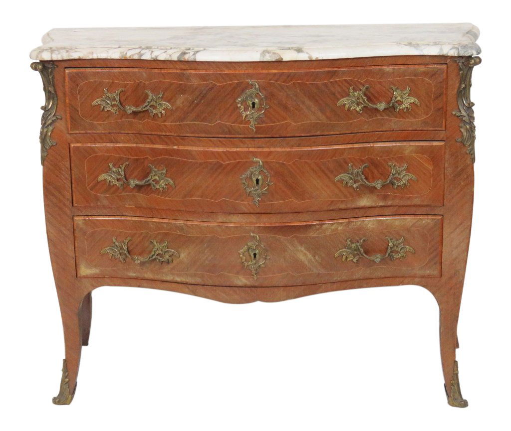PARQUETRY INLAID BRONZE MOUNTED MARBLETOP COMMODE (1 of 7)