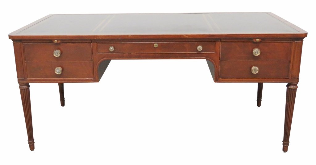 KITTINGER LOUIS XVI STYLE LEATHERTOP DESK: Leather top. 30 1/2"h. x 68"w. x 34"d.