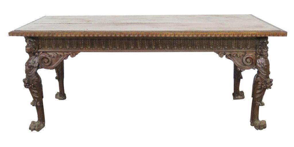 19th c. FIGURAL WALNUT CARVED DINING TABLE (1 of 7)