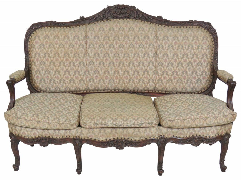 LOUIS XV STYLE FRENCH CARVED WALNUT SOFA (1 of 7)