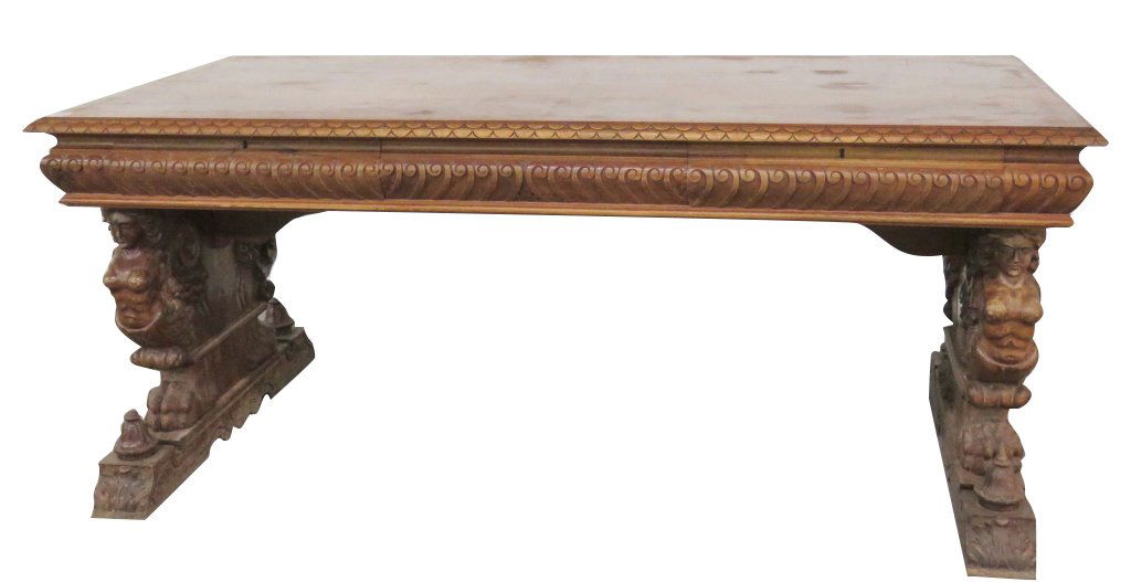 19th c. FIGURAL OAK CARVED DINING TABLE (1 of 7)