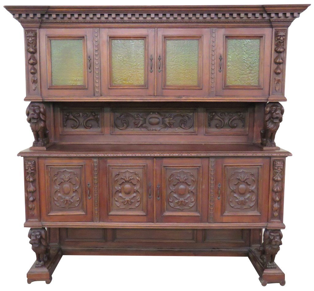 19th c. CONTINENTAL CARVED WALNUT SIDEBOARD (1 of 8)