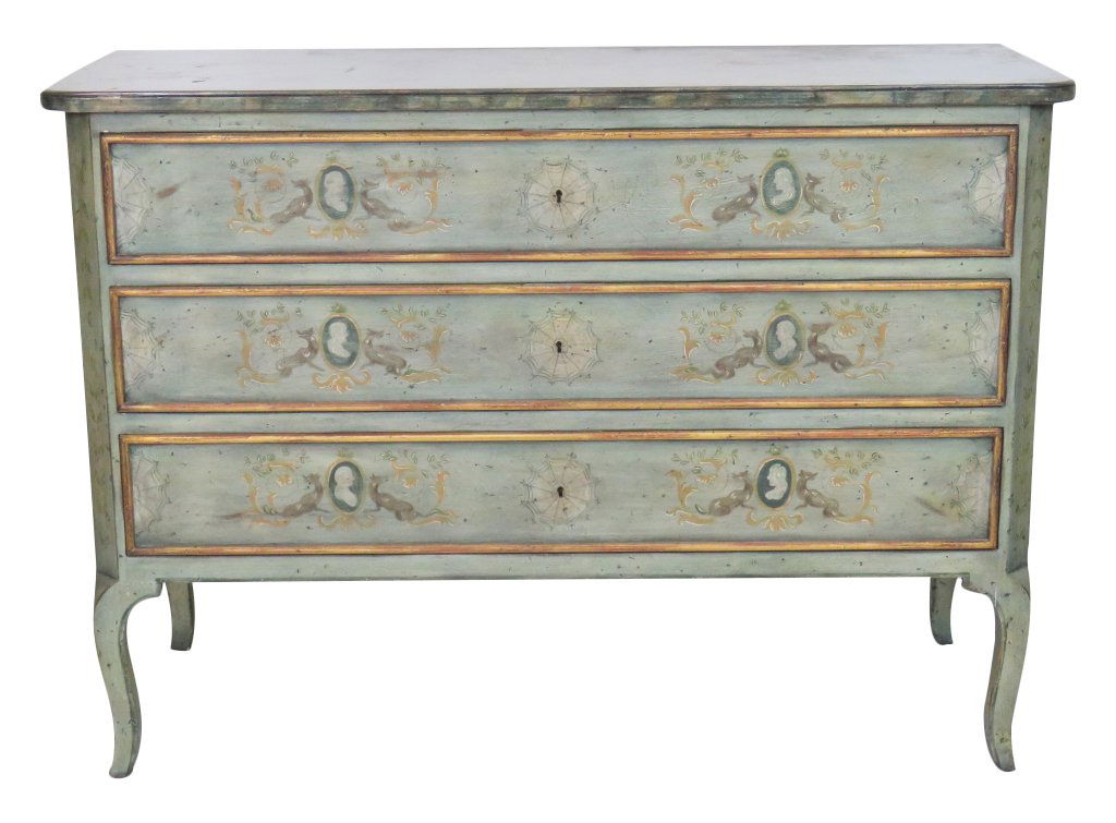 LOUIS XV STYLE PAINT DECORATED 3 DRAWER COMMODE (1 of 7)