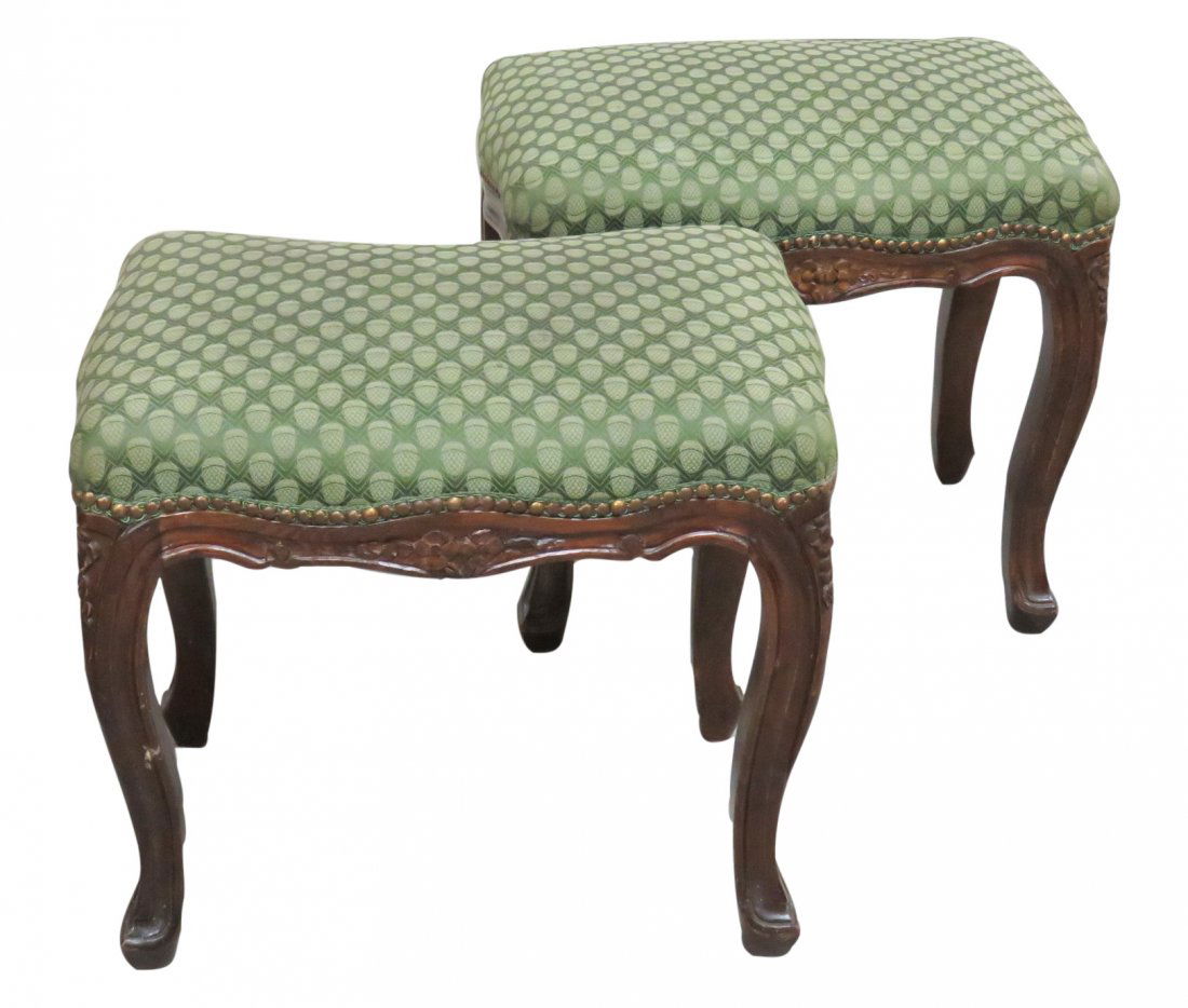 Pair LOUIS XVI STYLE CARVED STOOLS (1 of 3)
