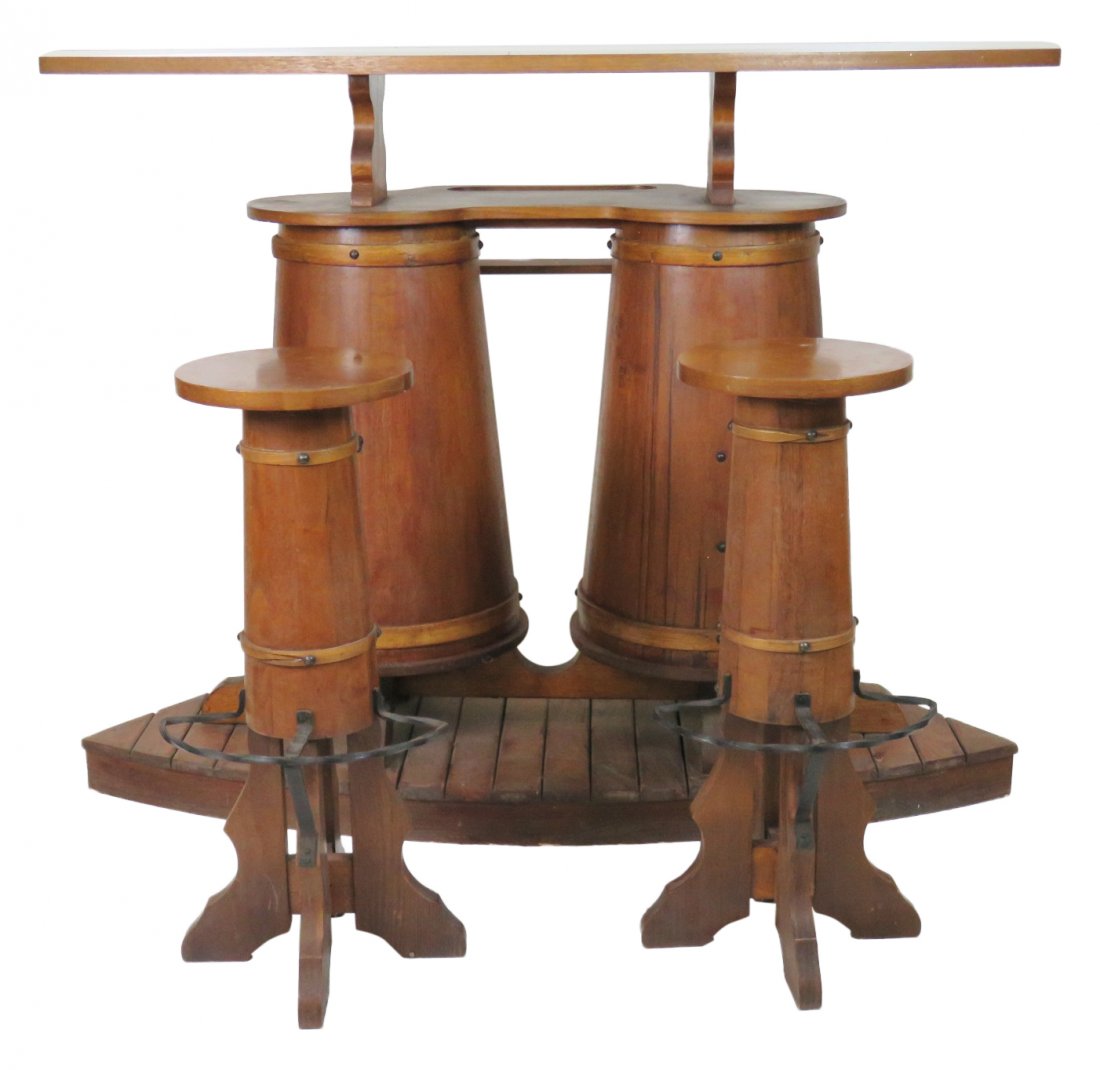 ANTIQUE BARREL FORM BAR w/ STOOLS (1 of 10)