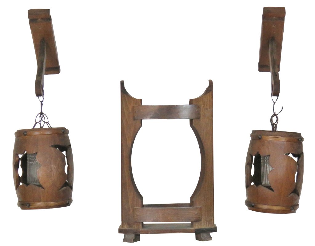 3 pcs. BARREL FORM SCONCES & TRASH CAN (1 of 5)