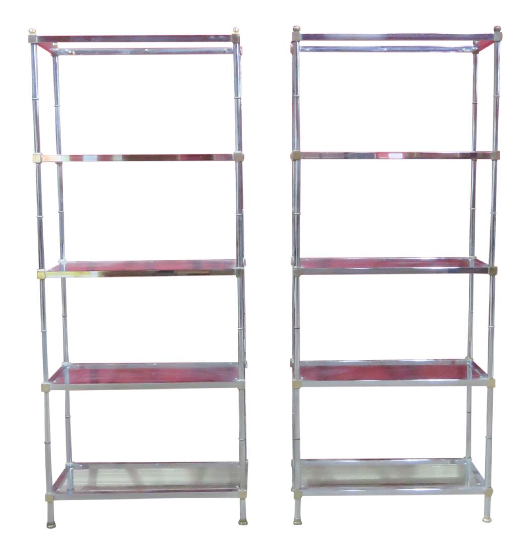 Pair JANSEN STYLE CHROME & BRASS ETAGERES (1 of 6)