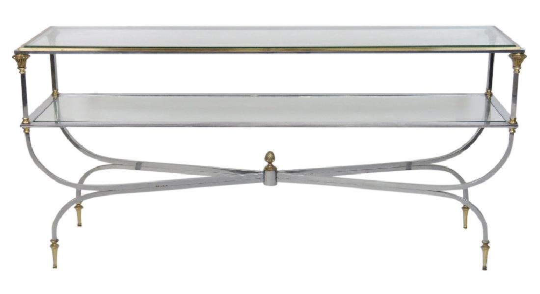 JANSEN STYLE CHROME & BRASS GLASSTOP SOFA TABLE (1 of 6)