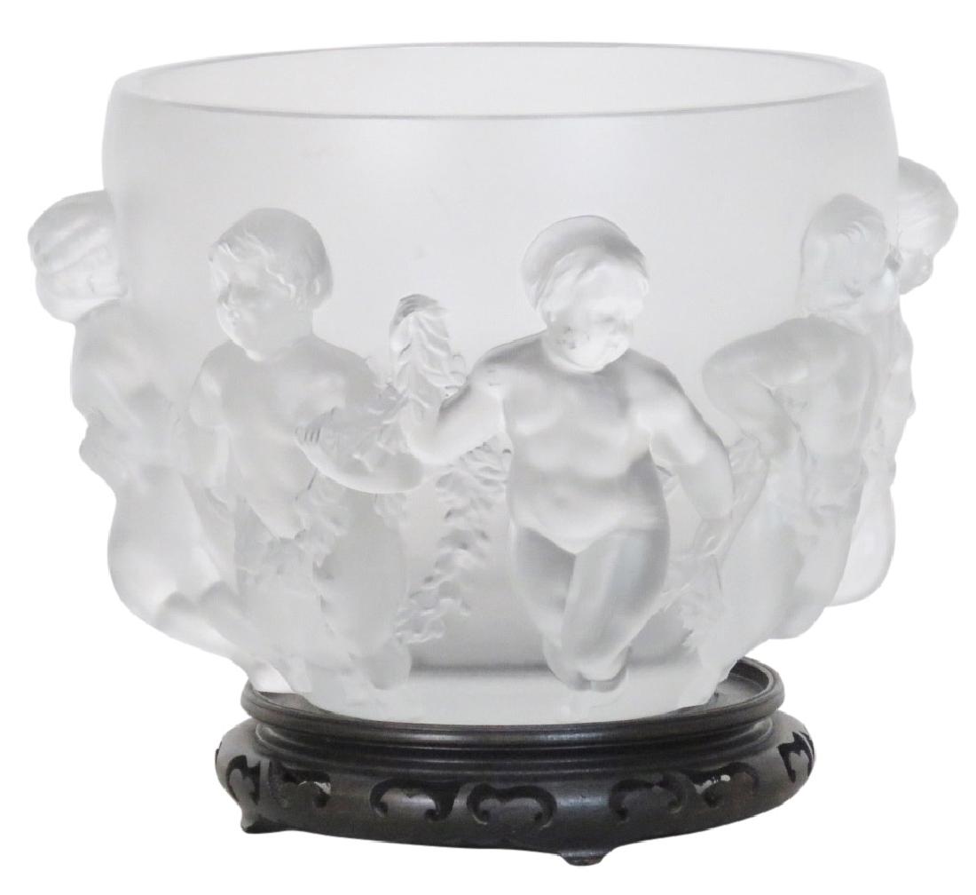 LALIQUE 11" CRYSTAL FIGURAL BOWL w/ CHERUBS (1 of 8)
