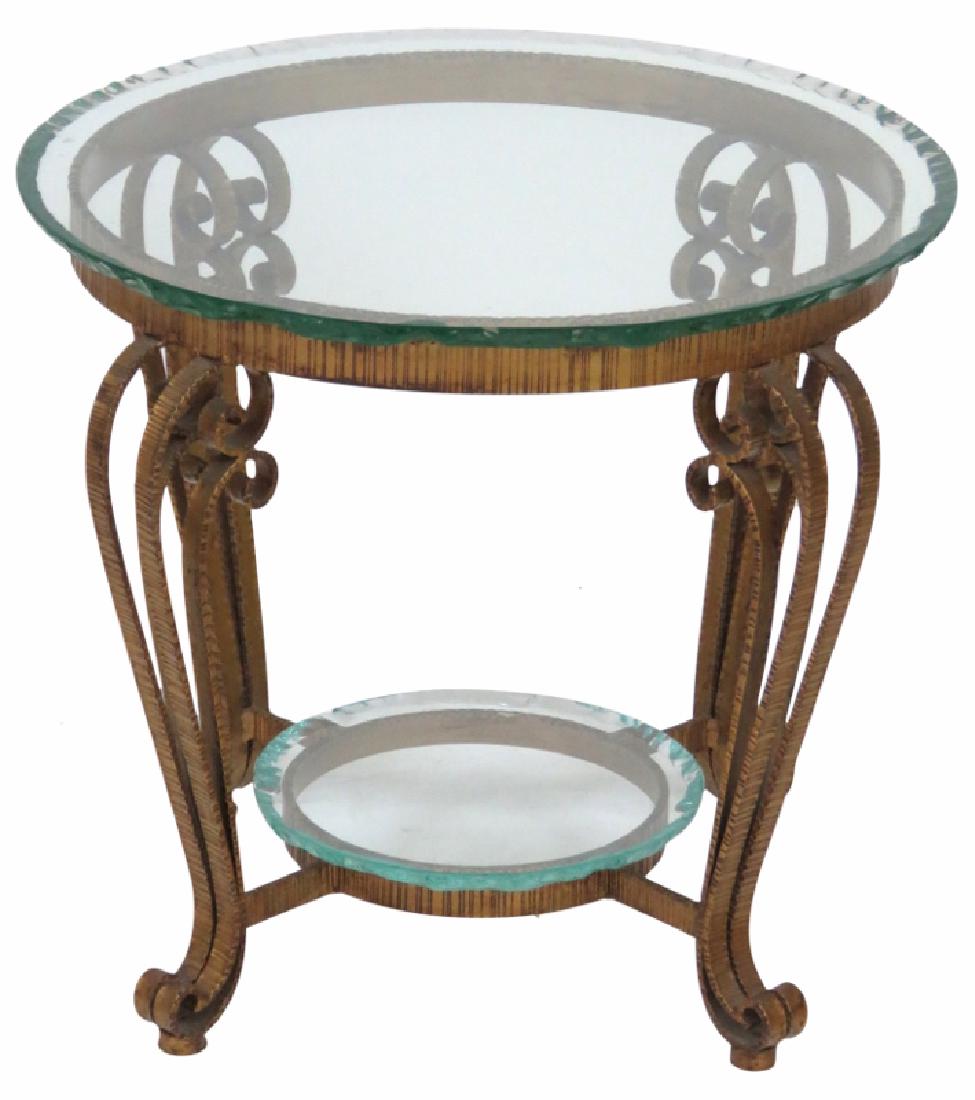 SPANISH ART DECO GILT IRON & GLASS SIDE TABLE (1 of 5)